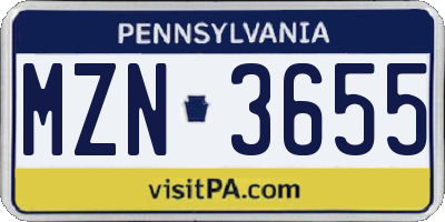 PA license plate MZN3655