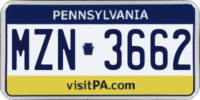 PA license plate MZN3662