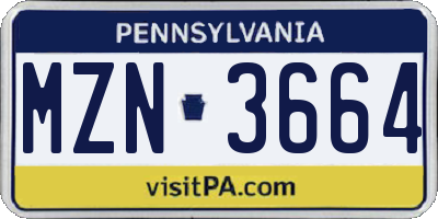 PA license plate MZN3664