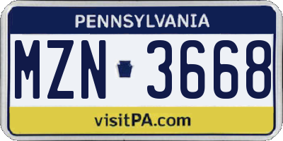 PA license plate MZN3668