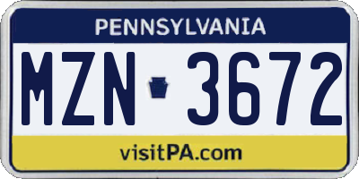 PA license plate MZN3672