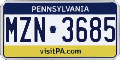 PA license plate MZN3685