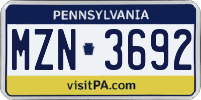 PA license plate MZN3692