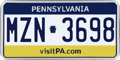 PA license plate MZN3698