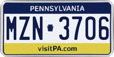 PA license plate MZN3706