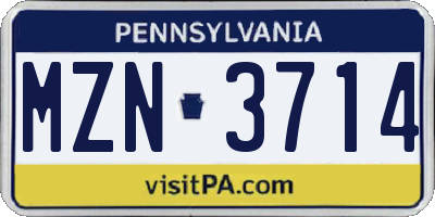 PA license plate MZN3714