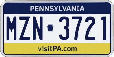 PA license plate MZN3721