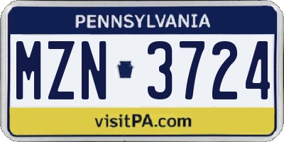 PA license plate MZN3724