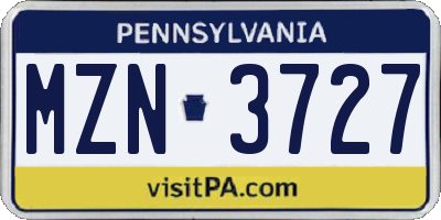 PA license plate MZN3727