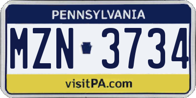 PA license plate MZN3734