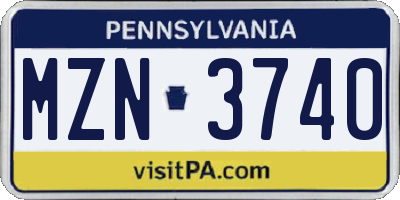 PA license plate MZN3740