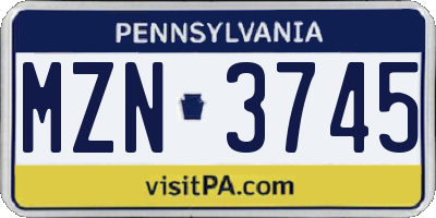 PA license plate MZN3745