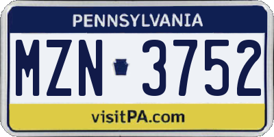PA license plate MZN3752