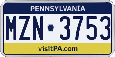 PA license plate MZN3753