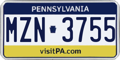 PA license plate MZN3755