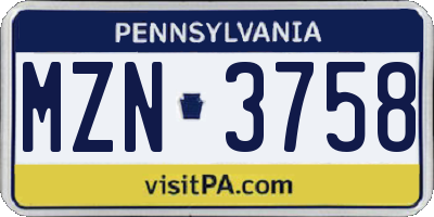 PA license plate MZN3758