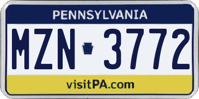 PA license plate MZN3772