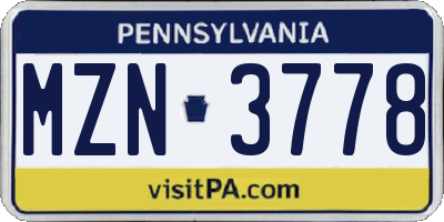 PA license plate MZN3778