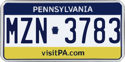 PA license plate MZN3783