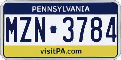 PA license plate MZN3784