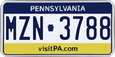 PA license plate MZN3788
