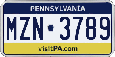 PA license plate MZN3789