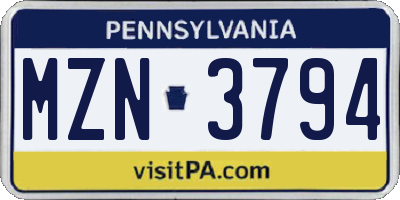 PA license plate MZN3794