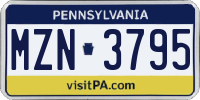 PA license plate MZN3795