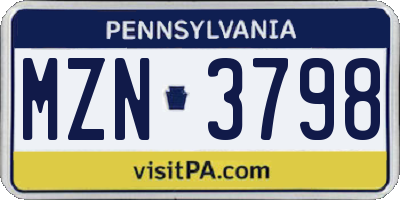 PA license plate MZN3798