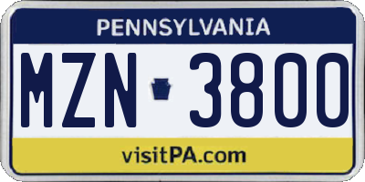 PA license plate MZN3800