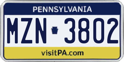 PA license plate MZN3802
