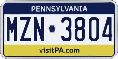 PA license plate MZN3804