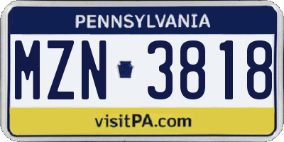 PA license plate MZN3818