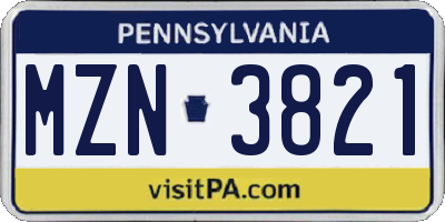 PA license plate MZN3821