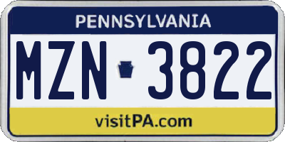 PA license plate MZN3822