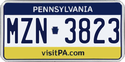 PA license plate MZN3823