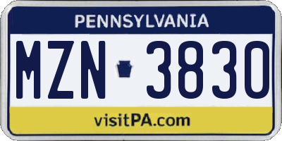PA license plate MZN3830