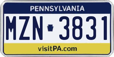 PA license plate MZN3831