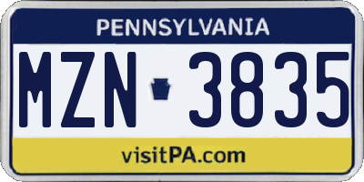 PA license plate MZN3835