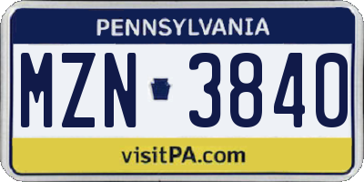 PA license plate MZN3840
