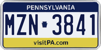 PA license plate MZN3841