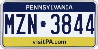 PA license plate MZN3844