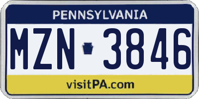PA license plate MZN3846
