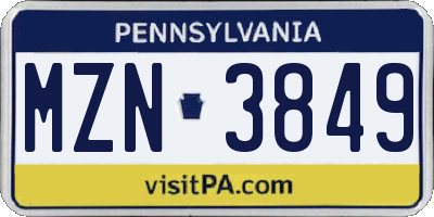 PA license plate MZN3849