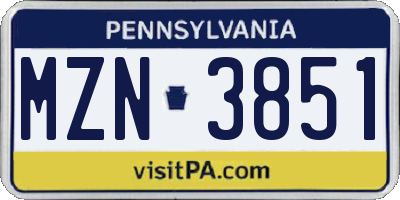 PA license plate MZN3851