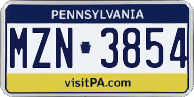 PA license plate MZN3854