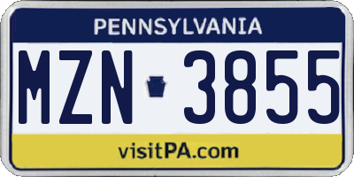 PA license plate MZN3855