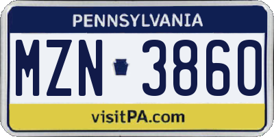 PA license plate MZN3860