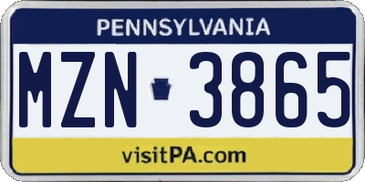 PA license plate MZN3865