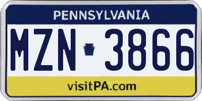 PA license plate MZN3866